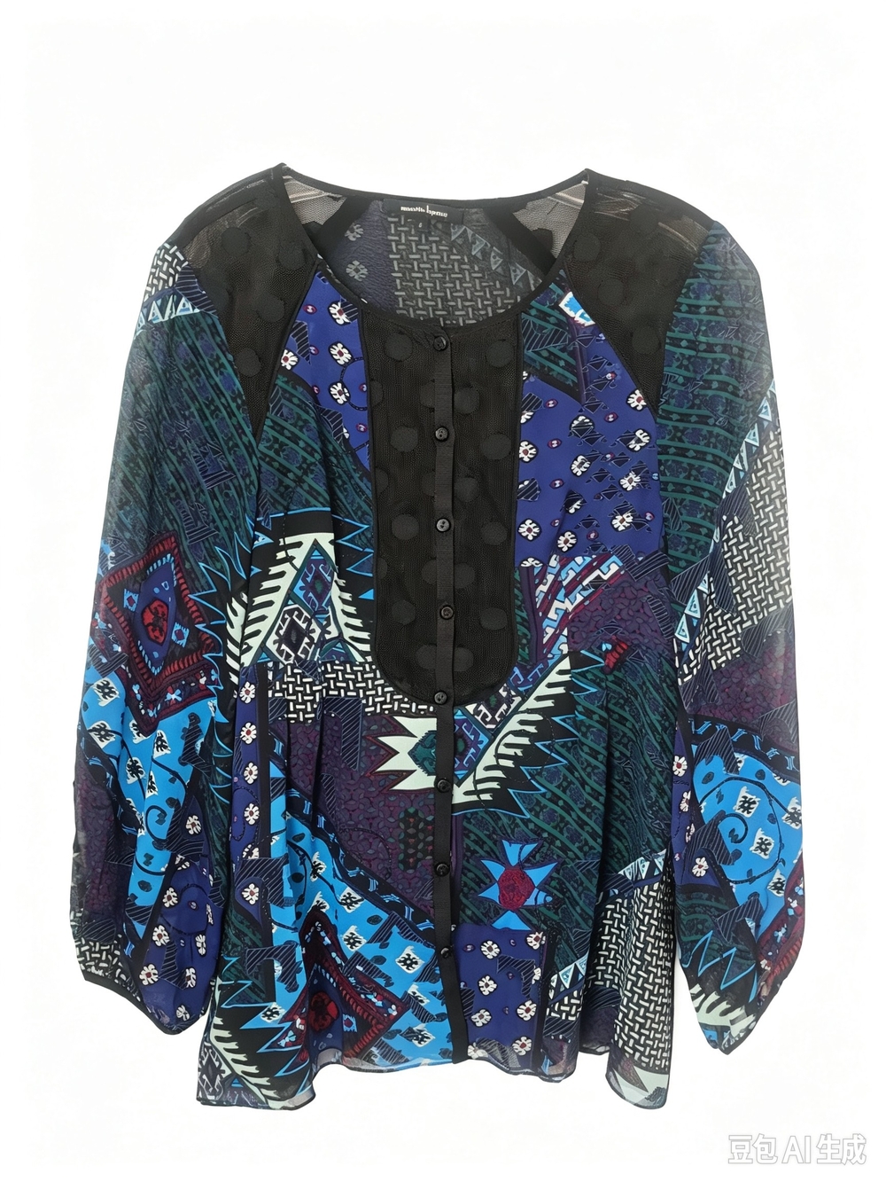 Nanette Lepore Patchwork‑Print Sheer Chiffon Blouse